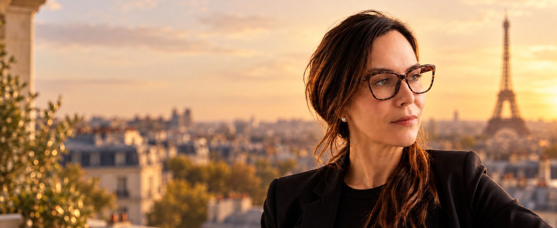 Coleção Feminina Eyegis — modelo usando óculos Eyegis em Paris.